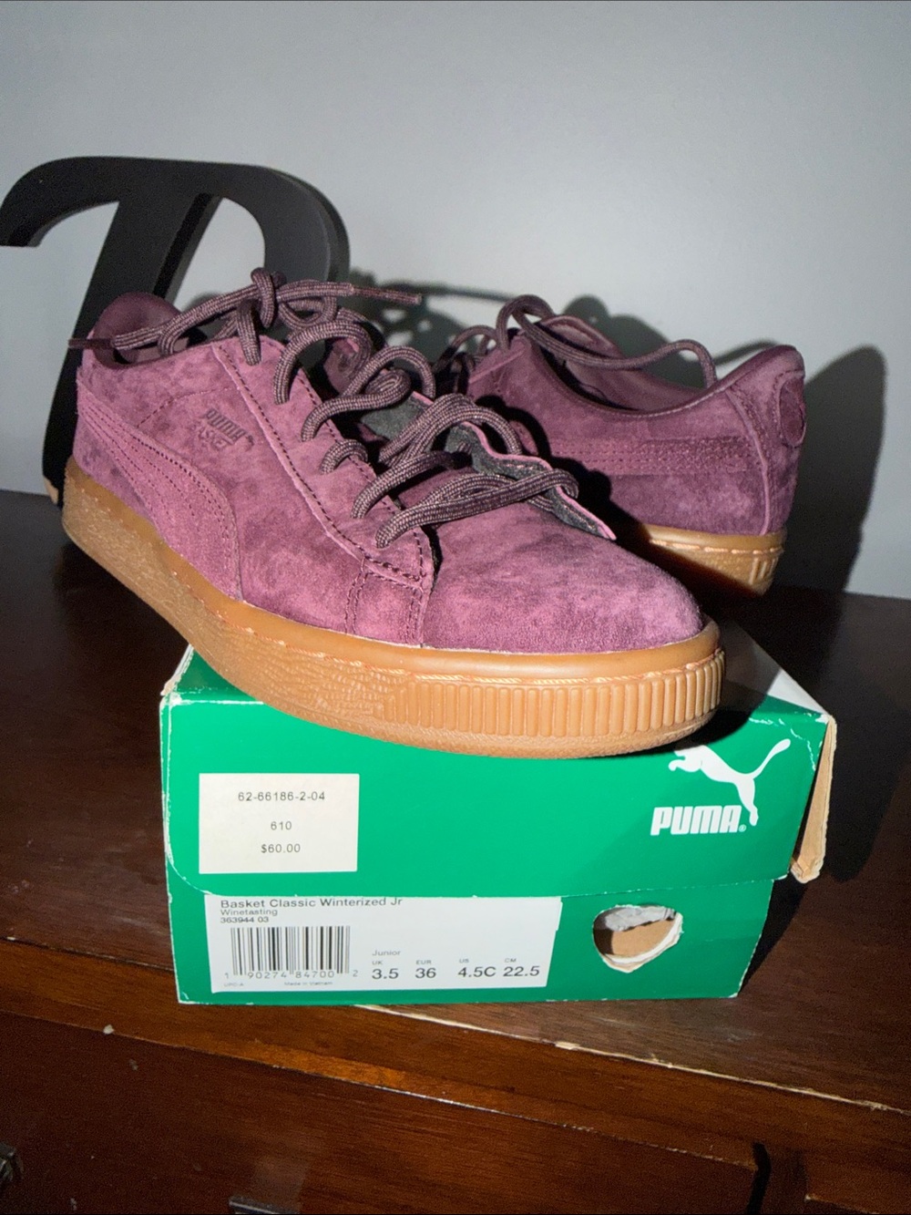 Puma Kids Plum Suede Sneakers with Gum Sole